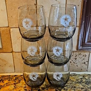 NFL DALLAS COWBOYS VINTAGE 1972‎ CHAMPIONSHIP NFL WINE STEMS BAR GLASSES SET 6